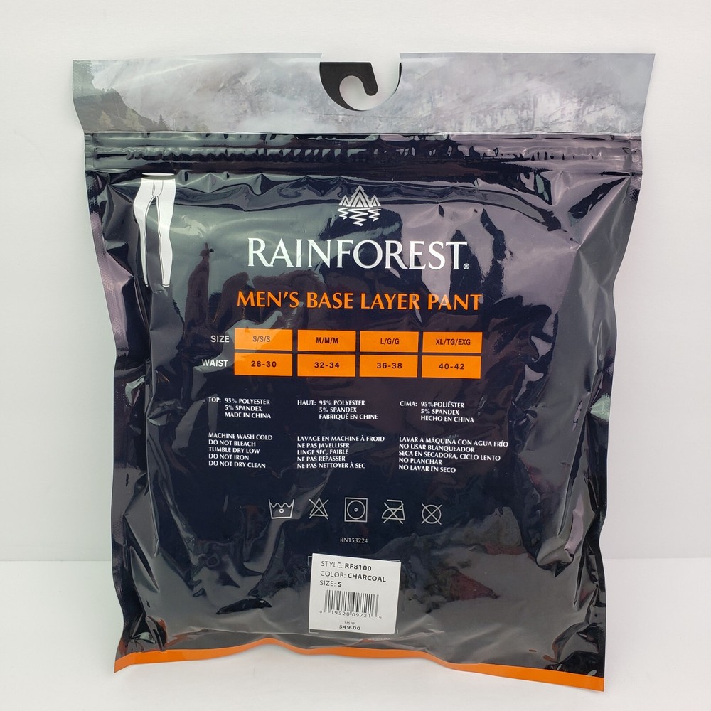 Rainforest Mens Size S 28-30 Charcoal Grey Base Layer Warm Pant RF8100