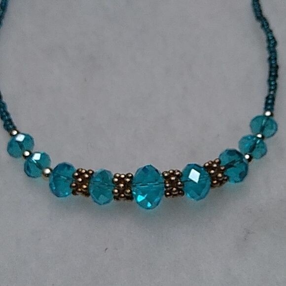 Blue graduated crystal seed bead necklace