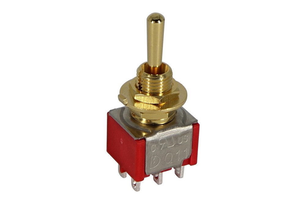 Mini Toggle Switch 3-way On-Off-On Round Lever Gold