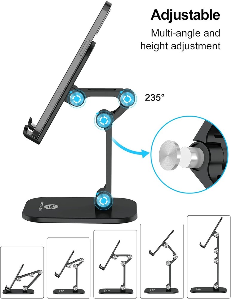 OCYCLONE Phone Stand, Adjustable Height and Angle Foldable Cell Black