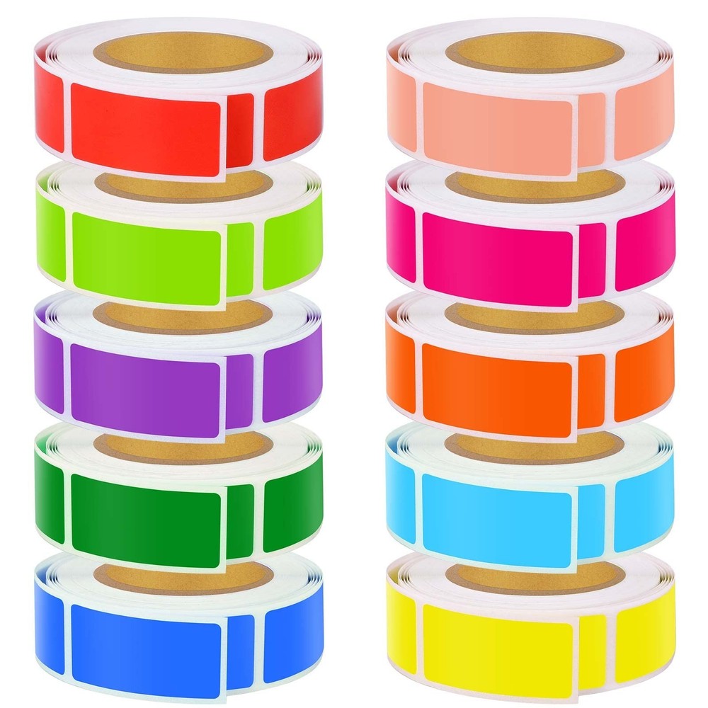 3000 PCS 10 Rolls Rectangular Color Coding Stickers 1.57 x 0.75 Inch Self-Adh...
