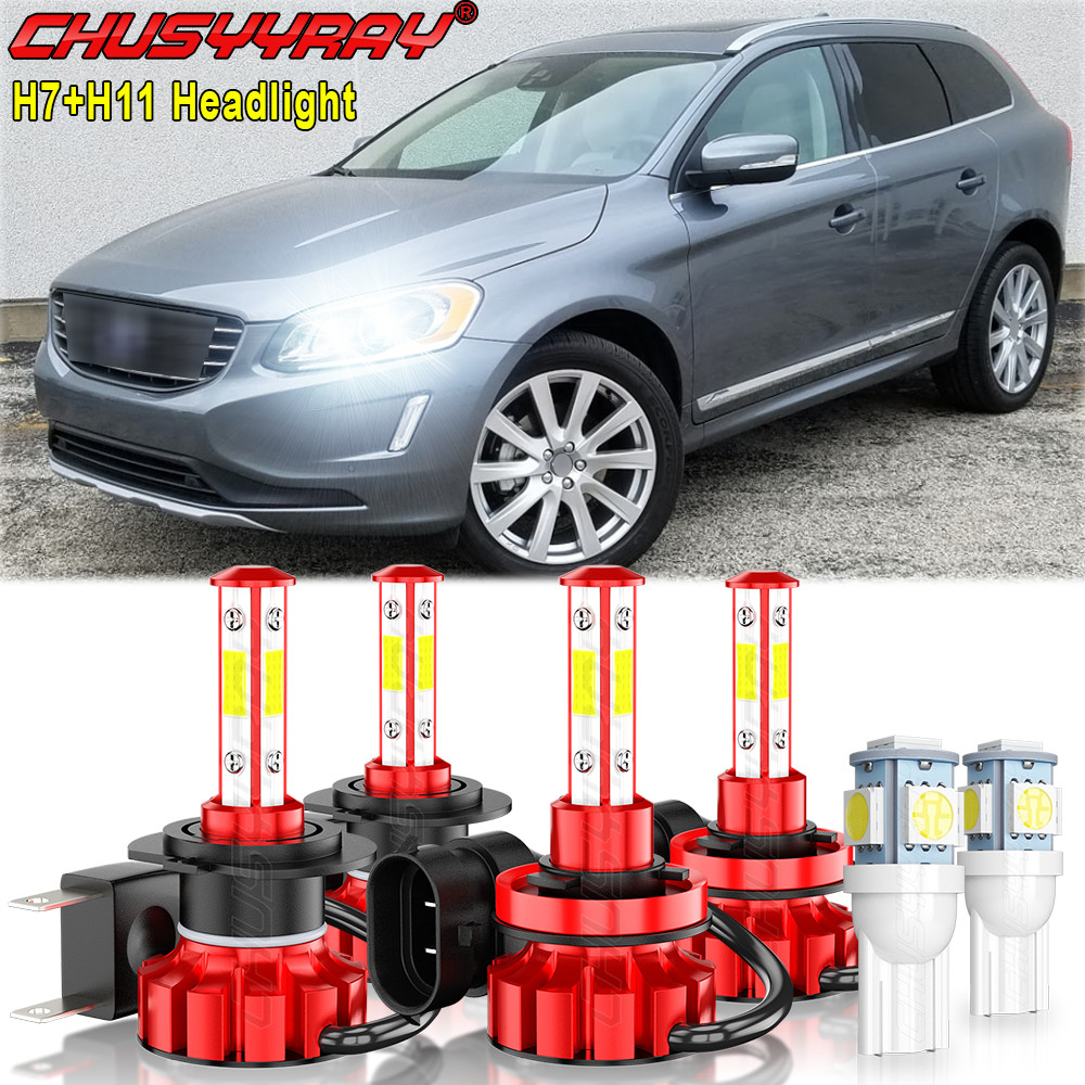 For Volvo XC60 2010-2017 4X H7 H11 Combo LED Headlight High & Low Beam Bulbs