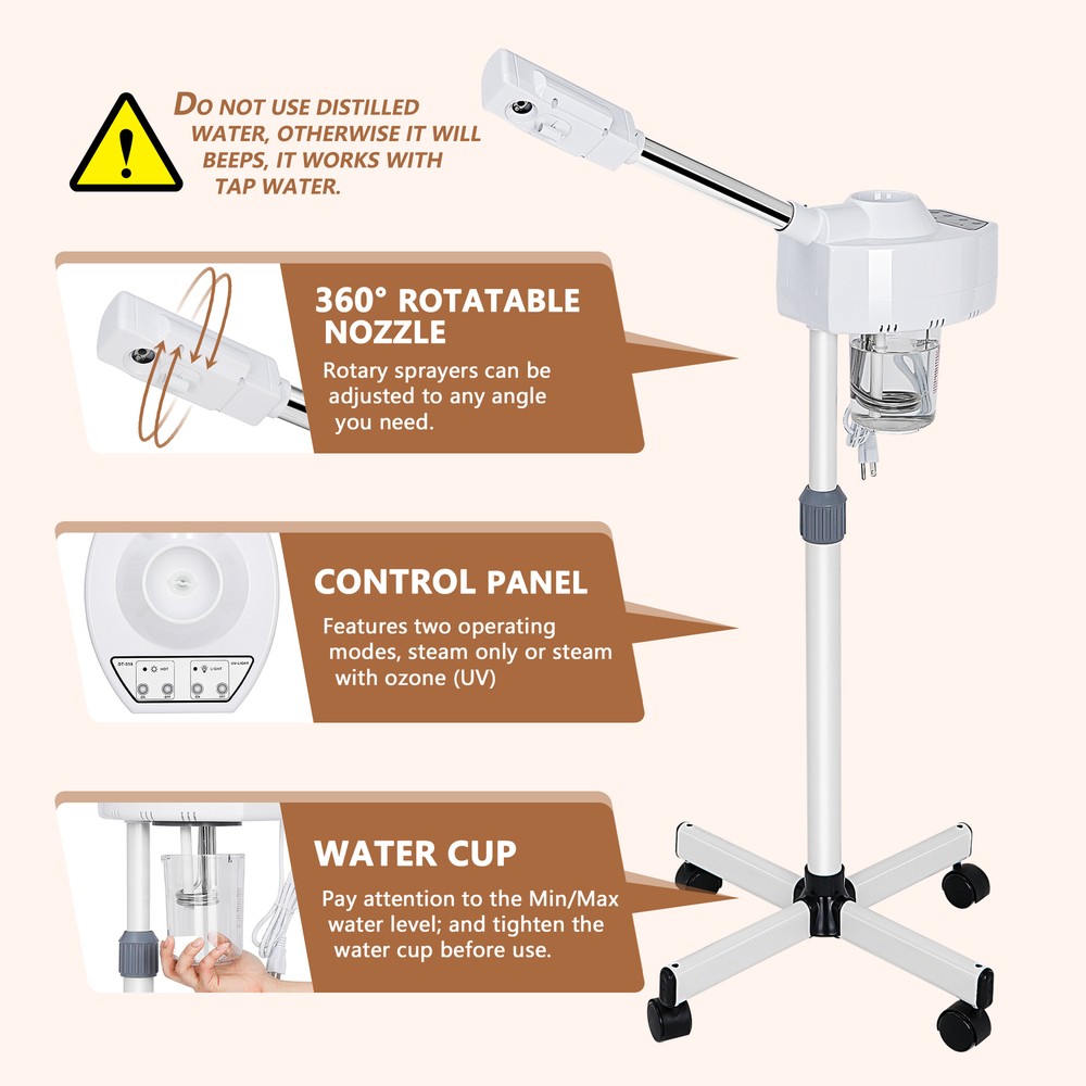 Facial Steamer Professional Ozone w/Hot Mist Function Stand for Home Salon Spa