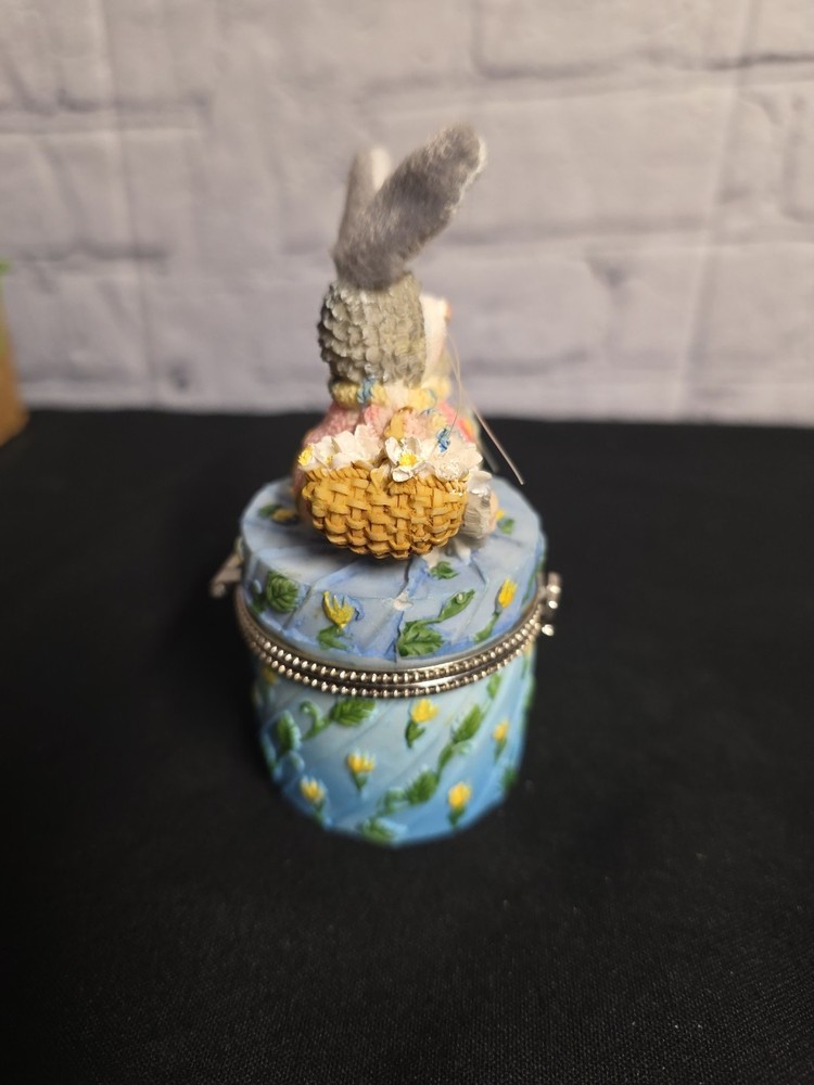 Resin Easter Bunny Hinged Trinket Box Posable Ears 2"x4.5"