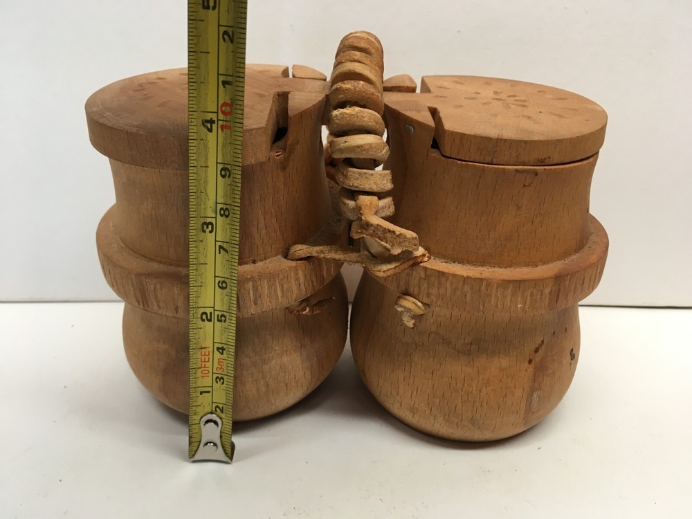 Double Wood Container Box Storage 4” with Lid + Leather Handle Scandinavian (?)