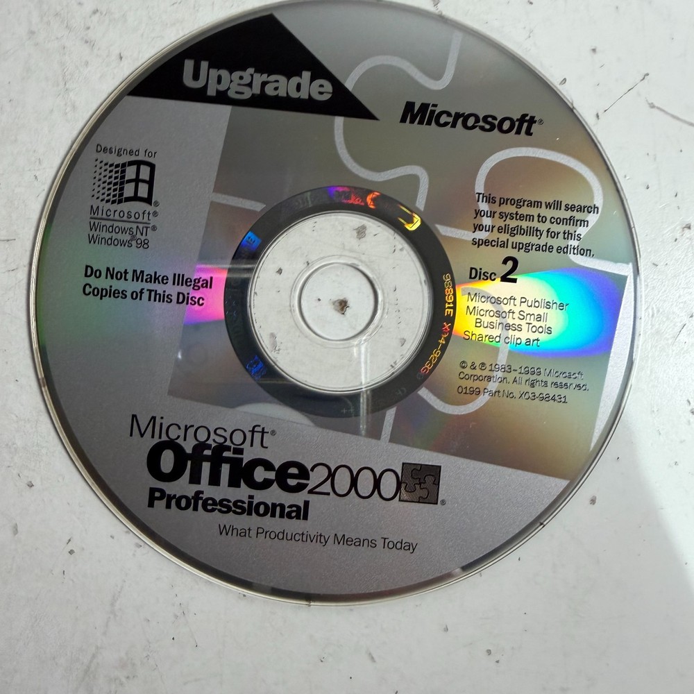 Microsoft Office 2000 Professional Genuine Computer Software CD Set with Key