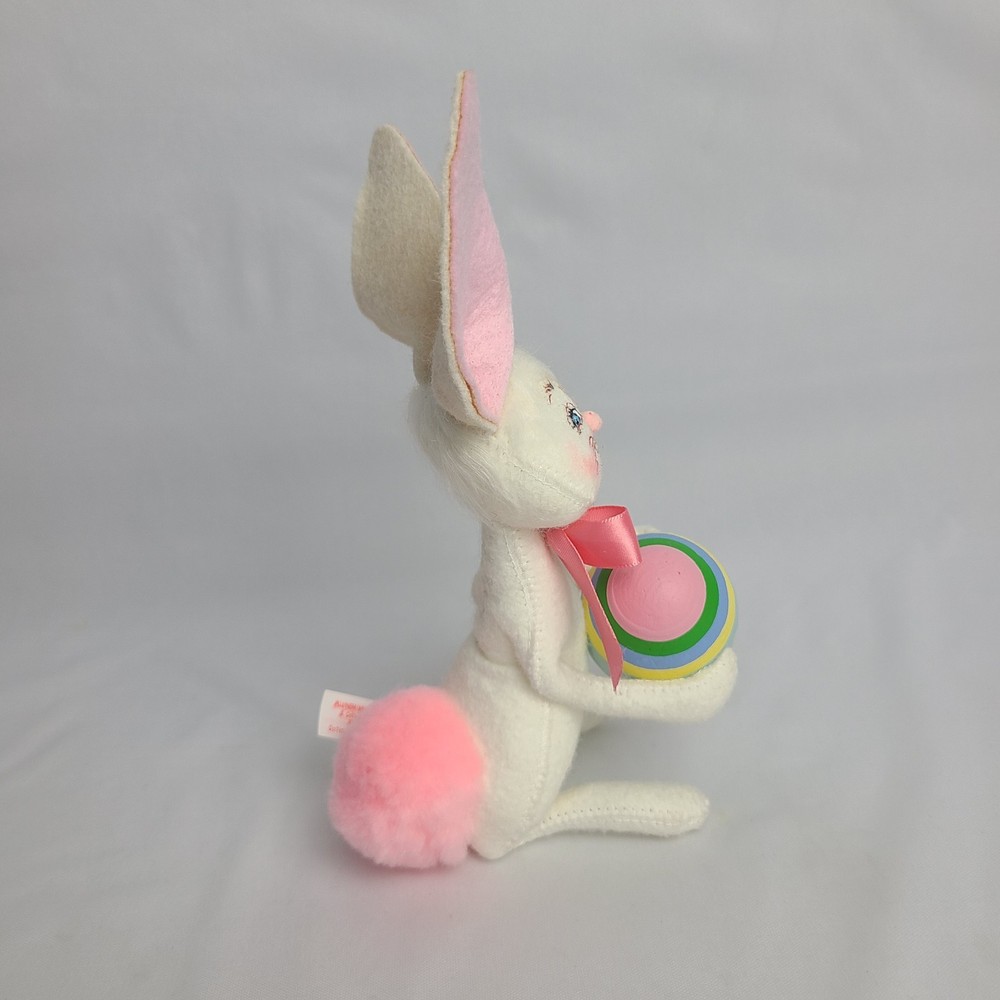 Annalee Doll 2004 Easter Bunny Holding Striped Egg 6" Pink Cotton Tail Spring