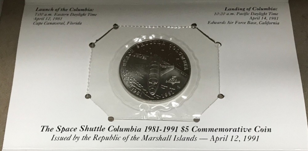 Space Shuttle Columbia $5 Commemorative Coin Marshall Islands with packaging