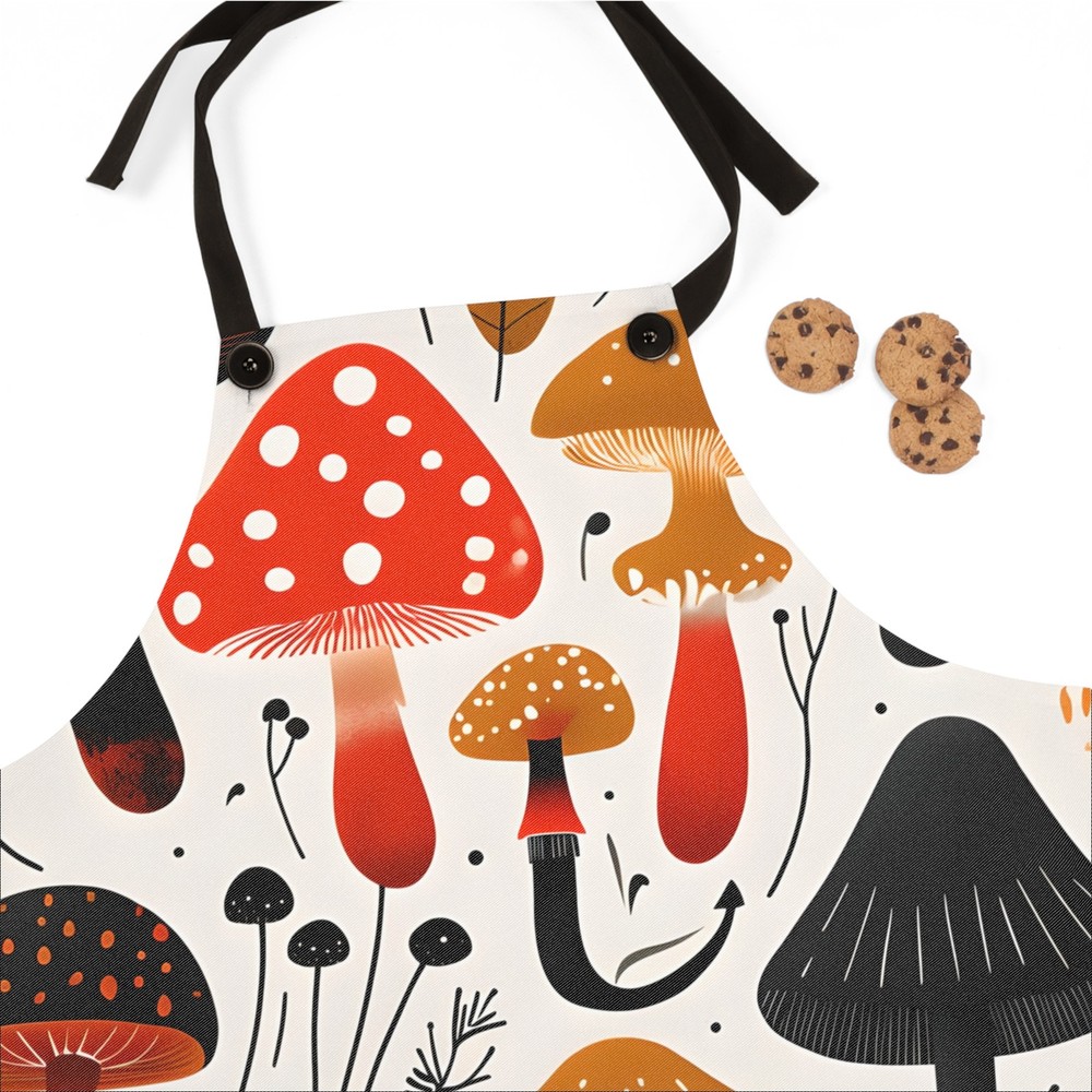 Whimsical Mushroom Pattern Apron | Fall Fungi Kitchen Apron