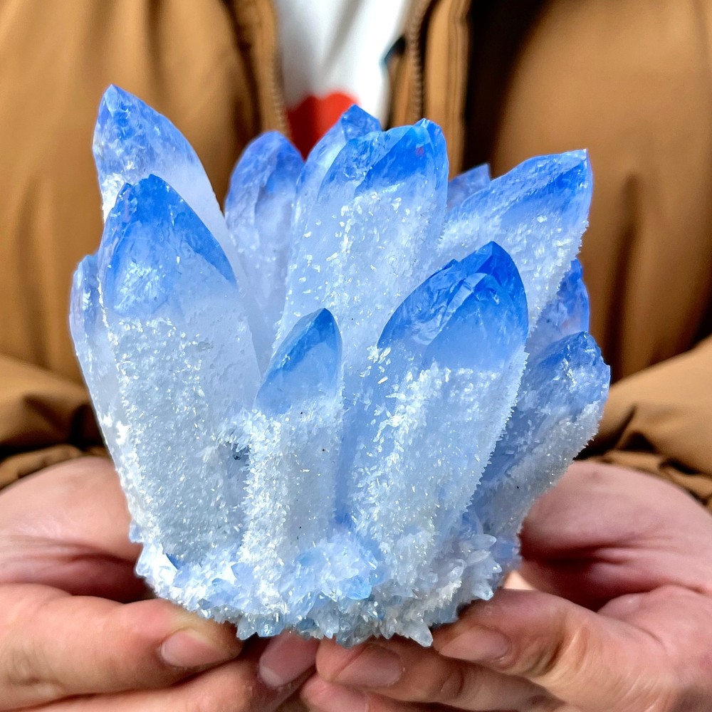1.86LB Newly discovered blue Phantom Quartz Crystal Cluster mineral samples