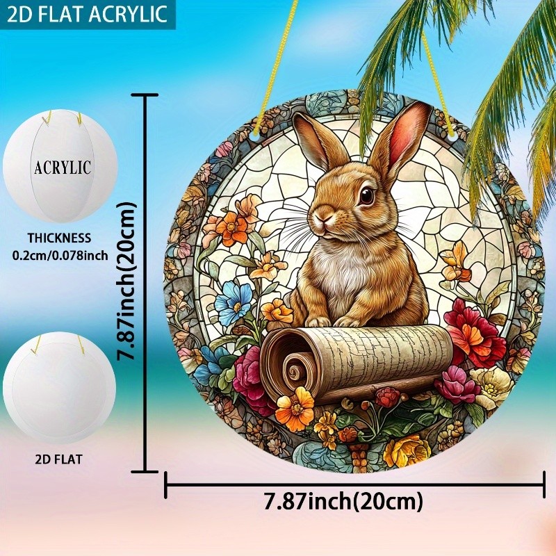 Bunny With Scroll Acrylic Suncatcher Floral Pattern Easter Window Hanging Decor