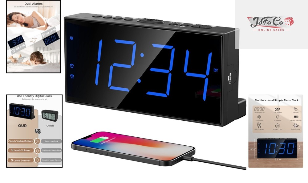 Versatile LED Alarm Clock with Large Display, Adjustable Volume & Battery Backup