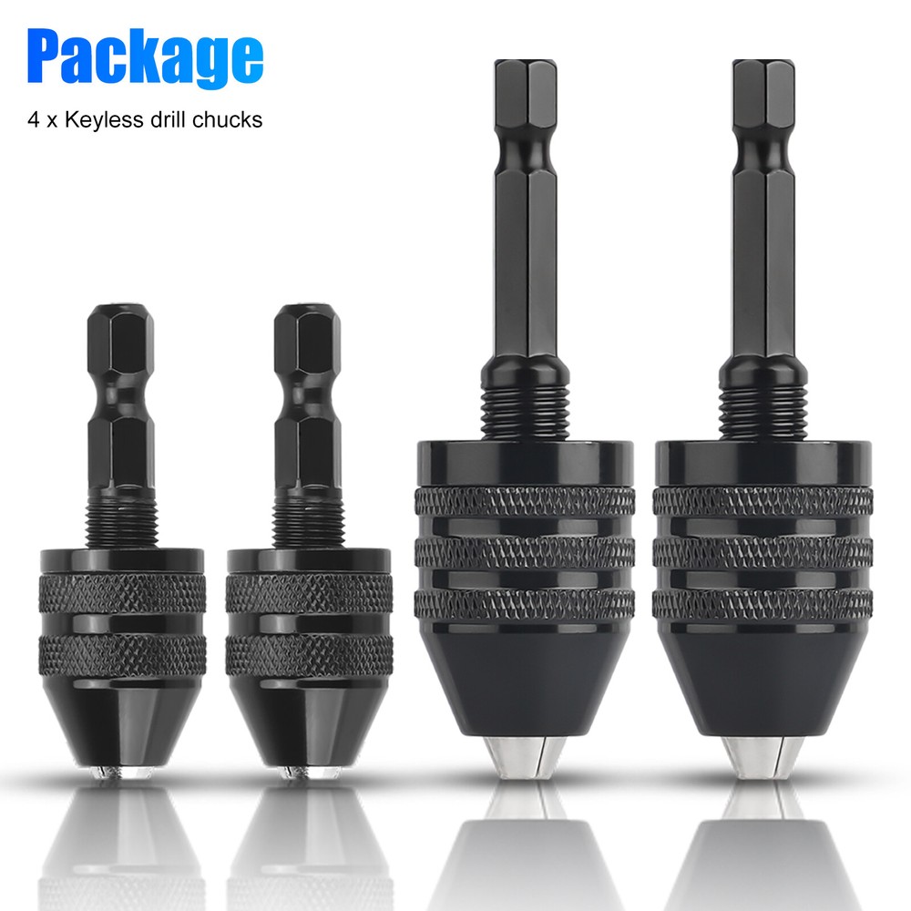 4x Keyless Chuck Conversion 1/4" Hex Shank Adapter Drill Bit Quick Change Driver