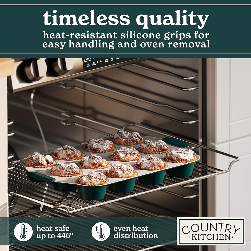 Country Kitchen Nonstick Stackable Bakeware Set - Heavy Duty, 10 Pcs, Sage