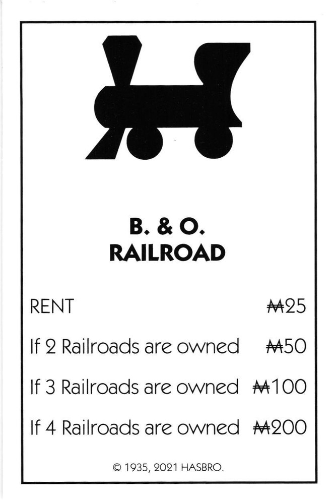 2021 Monopoly Card B O Railroad