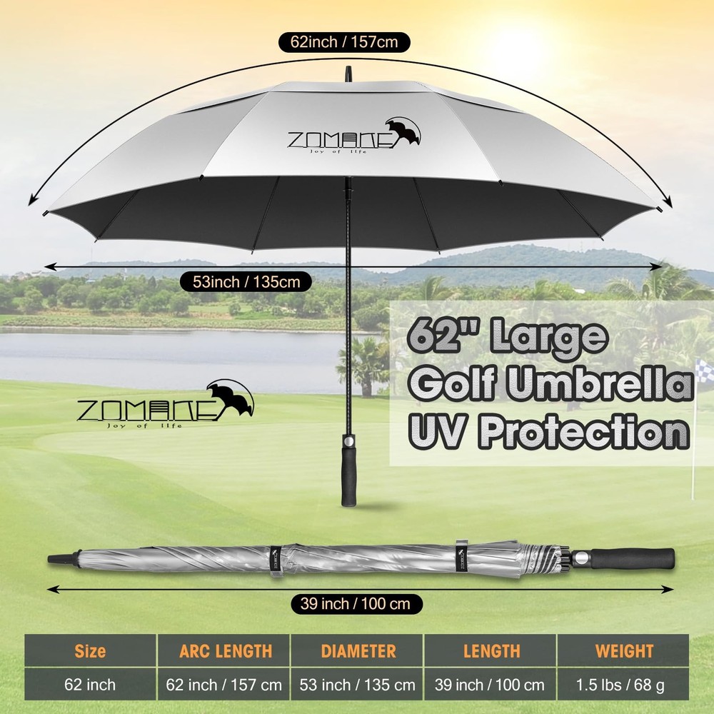 Golf Umbrella 62/68" Automatic Windproof UV Protection Oversize Double Canopy