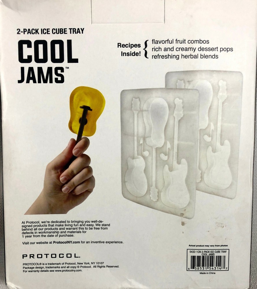 Guitars Ice Cube Trays 2 Pack Cool Jams Swizzle Stick Makes Drinks Protocol New