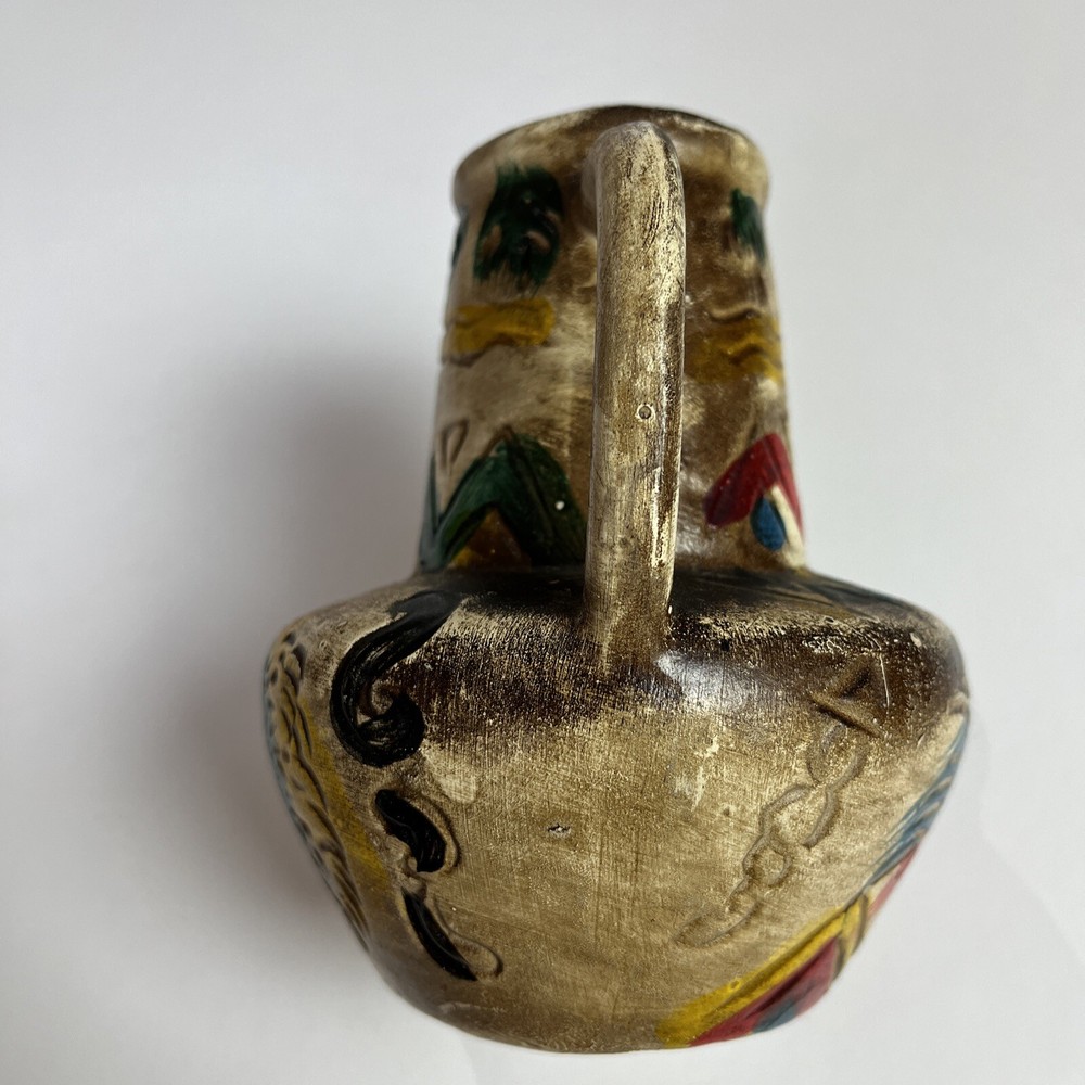 Vintage Souvenir Pottery Jug With Handle - Hand Painted