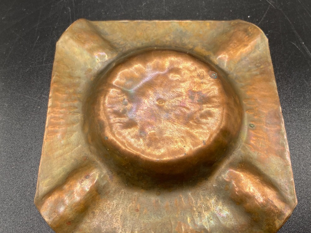Antique Hammered Copper square Ashtray