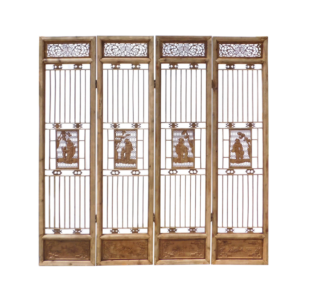 Chinese People Carving Window Pattern Wood Panel Floor Screen cs1523