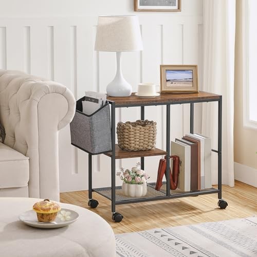 Printer Stand with Storage Bag, 3-Tier Mobile Under Desk Printer Rustic Brown