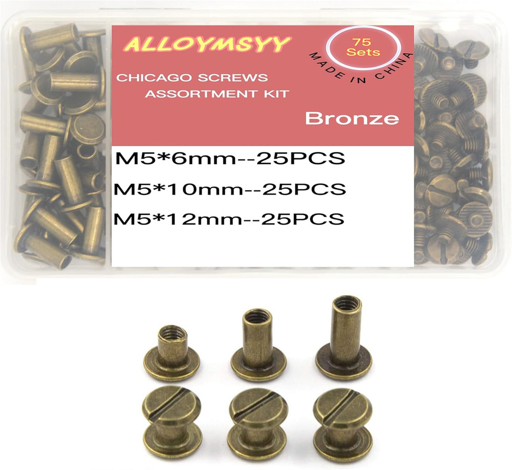 75 Sets Brass Chicago Leather Rivets Binding Screw Post Screws 6/10/12 3 Size Sp