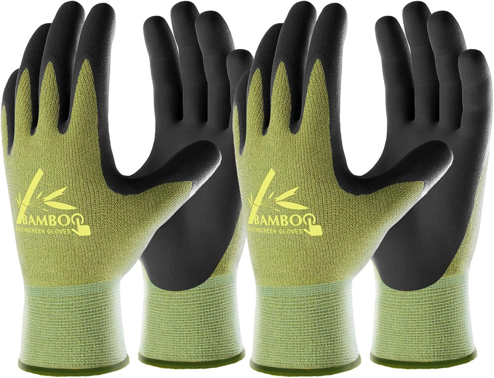 Gardening Work Gloves Touchscreen Nitrile Coated Grip 2 Pairs Medium