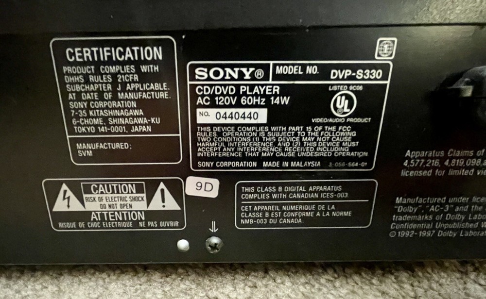 Sony DVD CD Player with Remote Tested Great Condition
