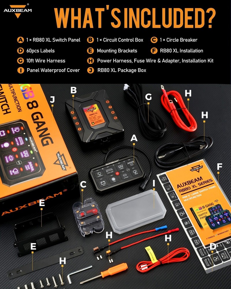 AUXBEAM RGB 8 Gang Switch Panel Light Control Multifunction Relay System ATV UTV