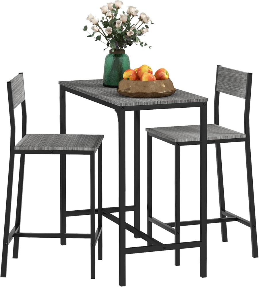 3 Piece Bar Table & Chairs Industrial Dining Table Set 2 Counter Height Kitchen