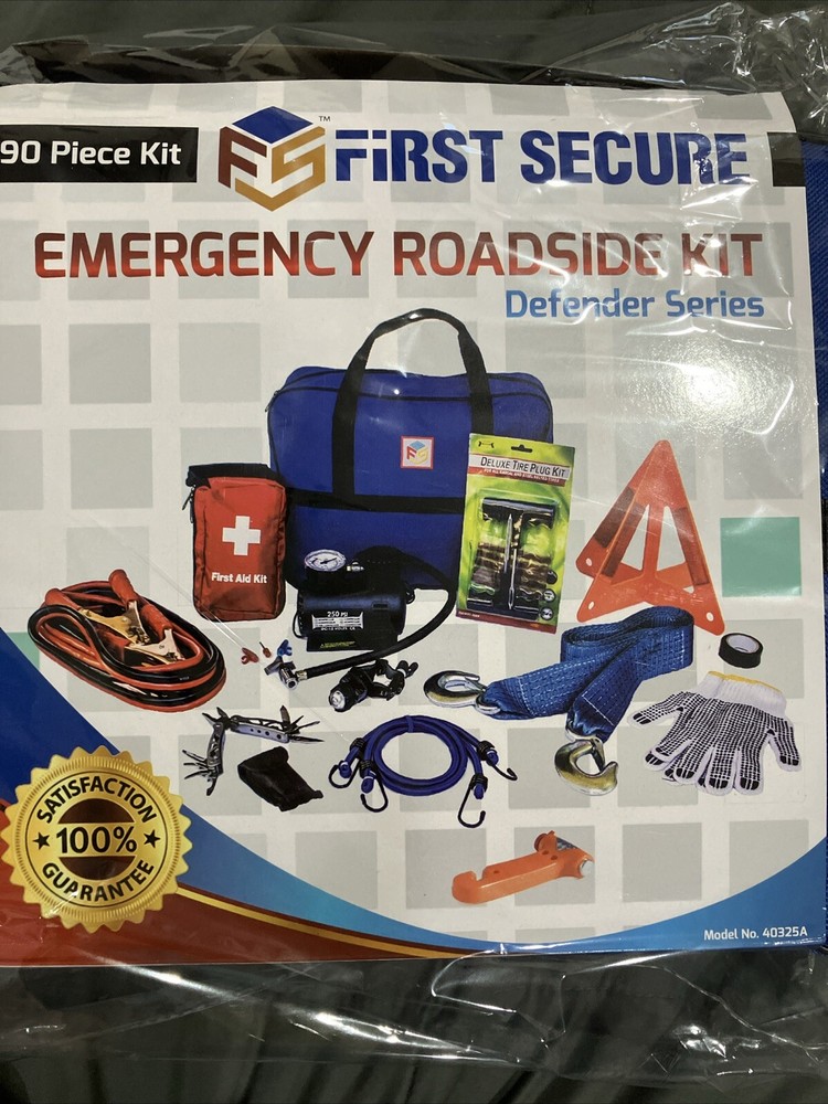 90 Pc Car Emergency Roadside Kit Tool Set First Aid First Secure Ships From US