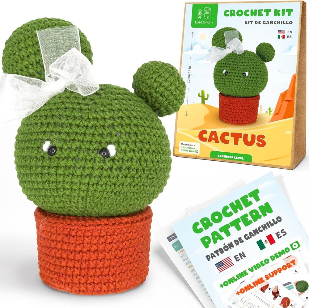Kate & Mom Cute Cactus Crochet Kit Beginner w/Video Tutorials and Materials