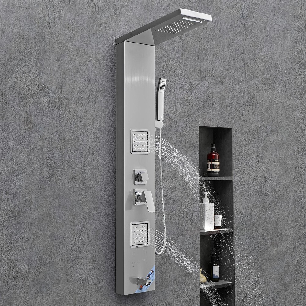 VEVOR Shower Panel Tower System Stainless Steel Column Rainfall Head Massage
