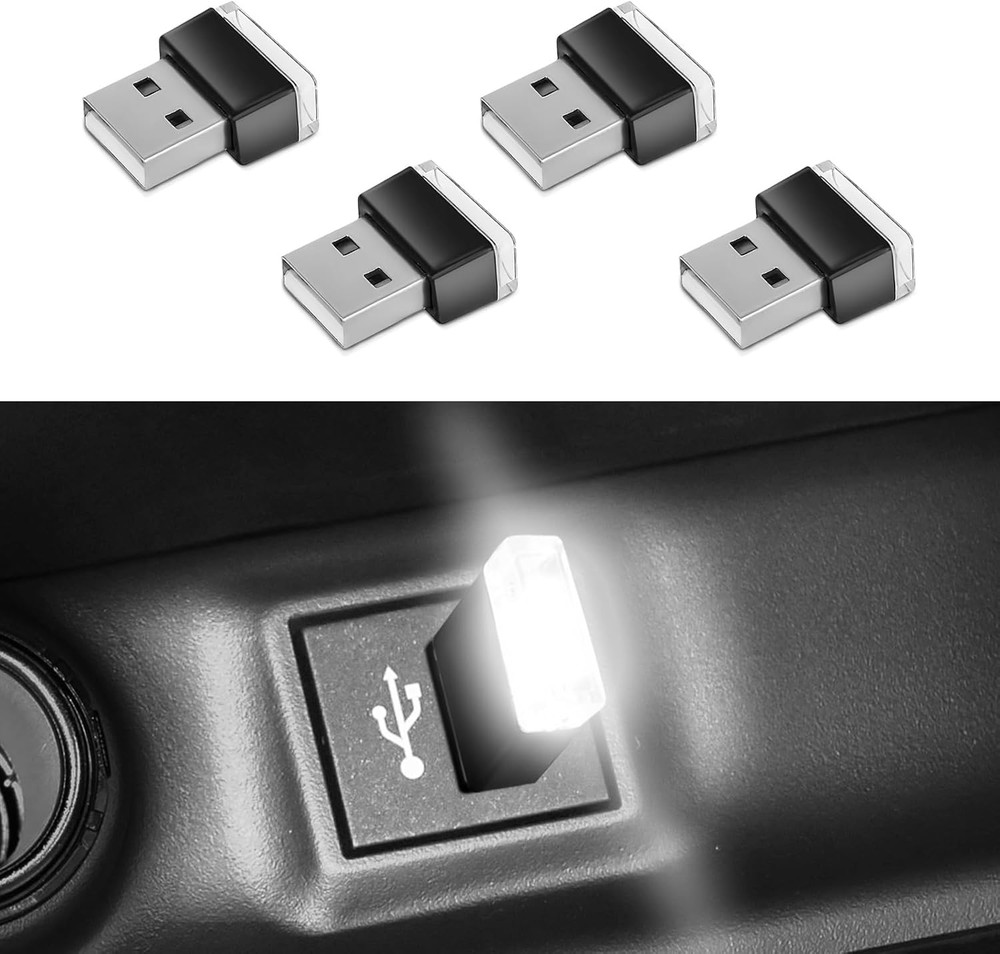 4PCS USB LED Car Interior Atmosphere Lamp, Plug-In USB Interface Decor Lighting