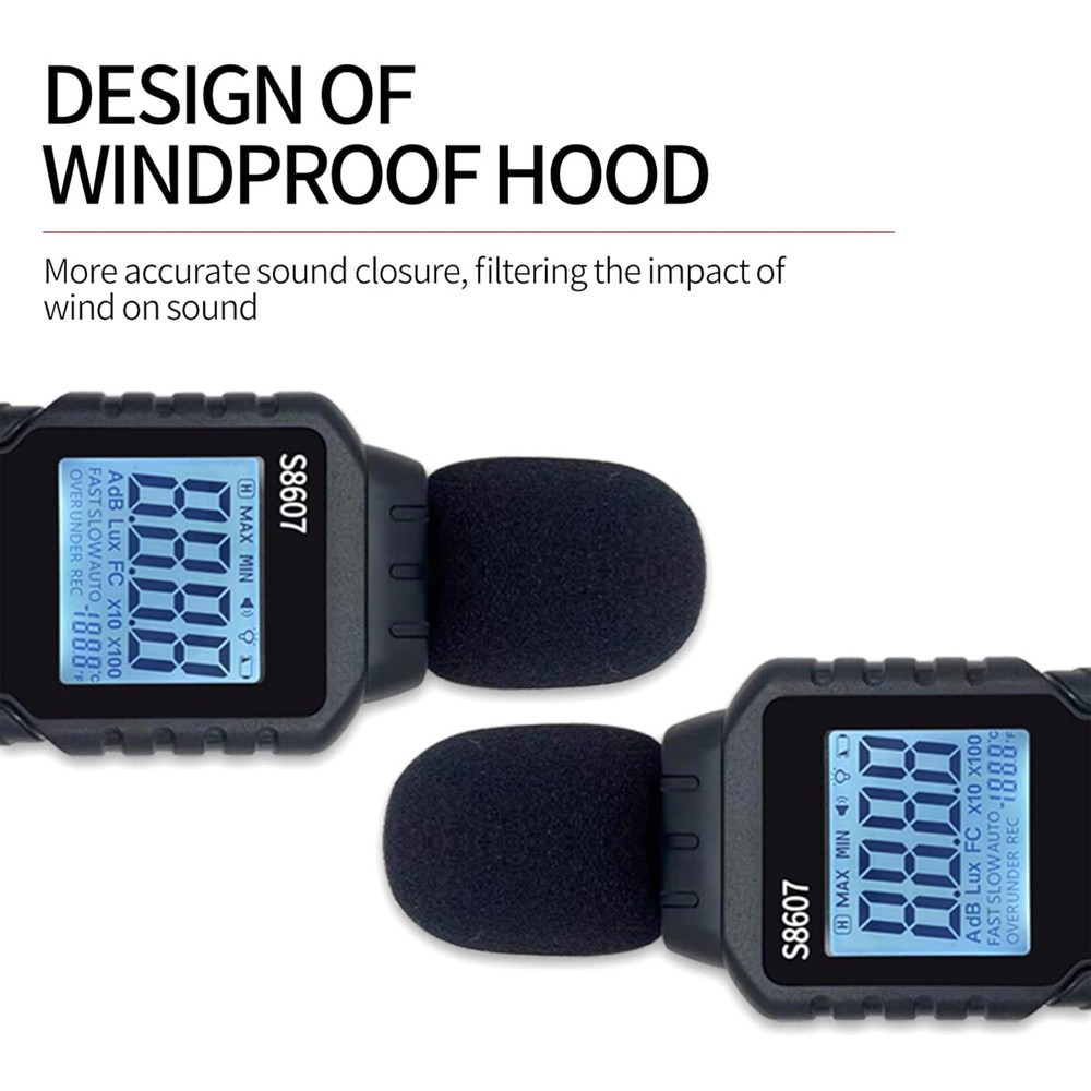 30-130dB Digital Noise Meter Decibel Reader with Over Under Range Indication
