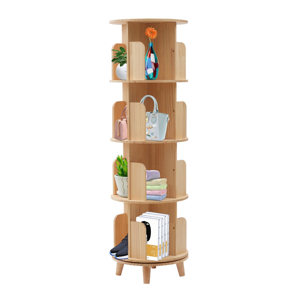 4 Layers Rotating Bookshelf Bookcase Storage Rack Floor Standing Display Holder