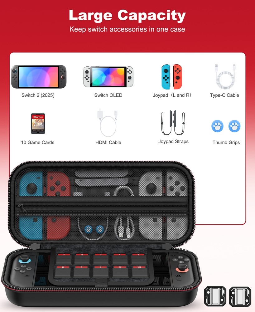 Switch Carrying Case Hard Shell Protective for Nintendo Switch 2 Accessories