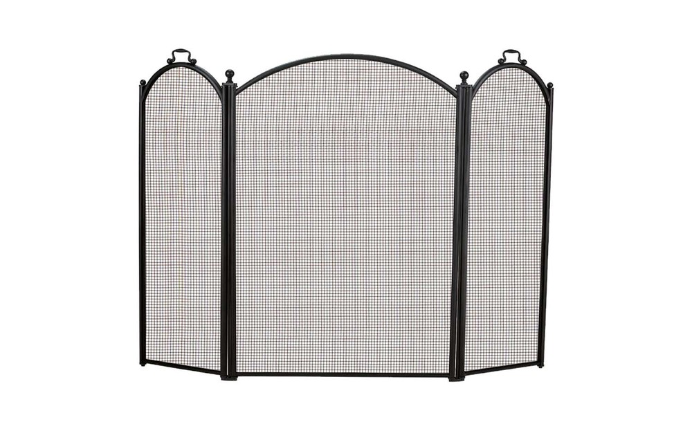 Dagan Three Fold Black Arched Fireplace Screen, 52in. x 34in.