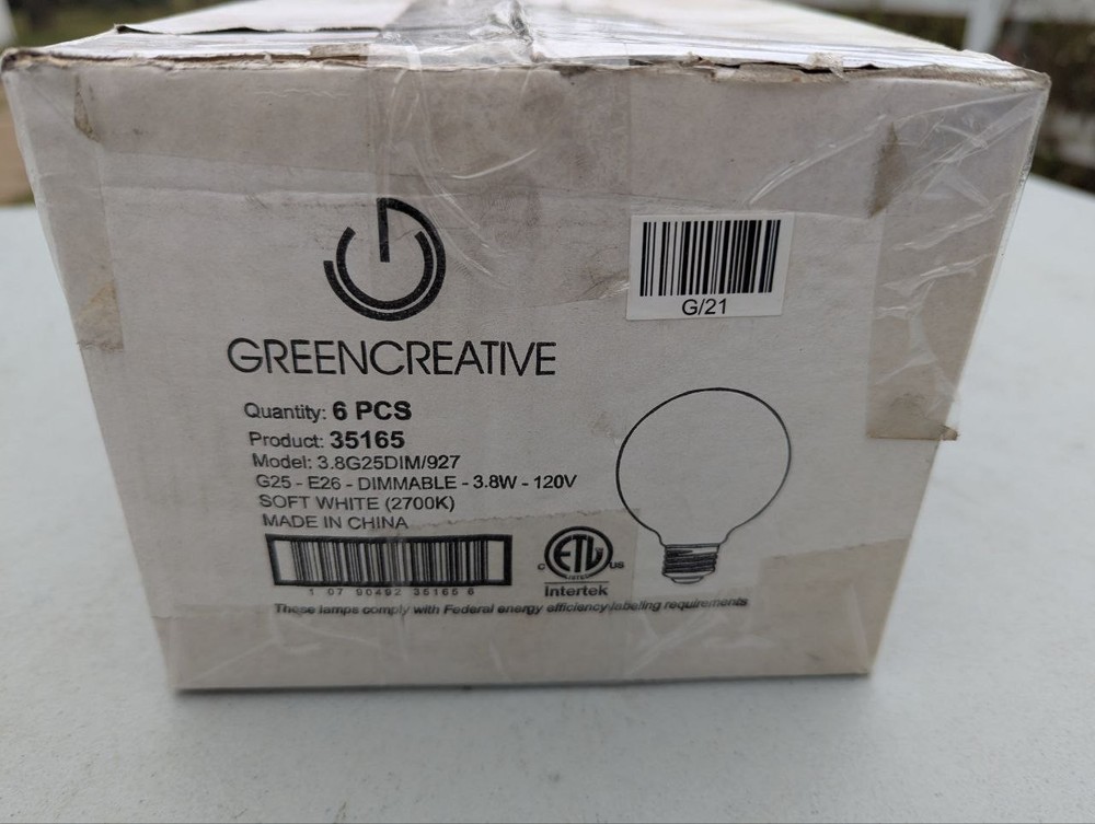 6 PACK Light Bulb Greencreative 35165 E26 Soft White Dimmable 350L Globe EL