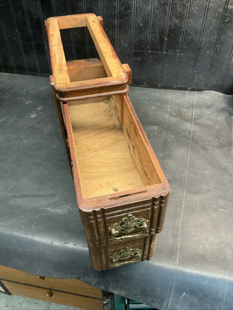 Vintage Treadle Sewing Machine 2 Drawer Storage Cabinet Brass Pulls