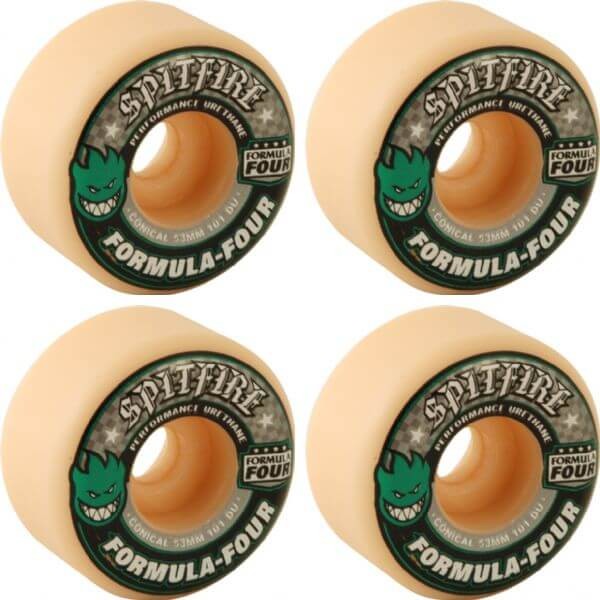Spitfire Wheels Formula Four Conical Skateboard Wheels - 53mm 101a + bearings