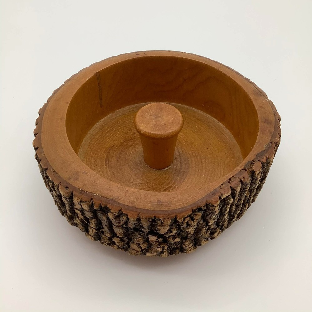 Vintage Rustic Ware Nut Cracker Bowl, Tree Bark, With 1 Pick