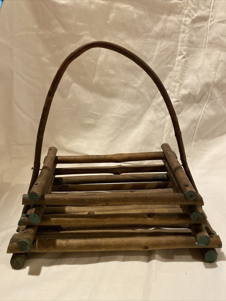 Authentic Handmade Vintage Primitive Stick Twig Basket w/ Handle