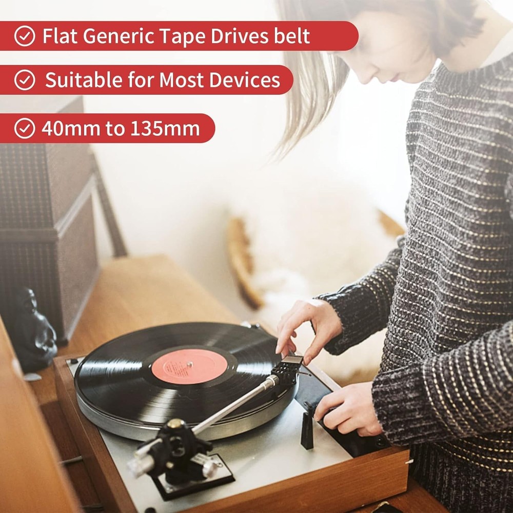 Durable Flat Rubber Belts for Cassette Machines - 50 Pack, 3mm Width, 40-135mm