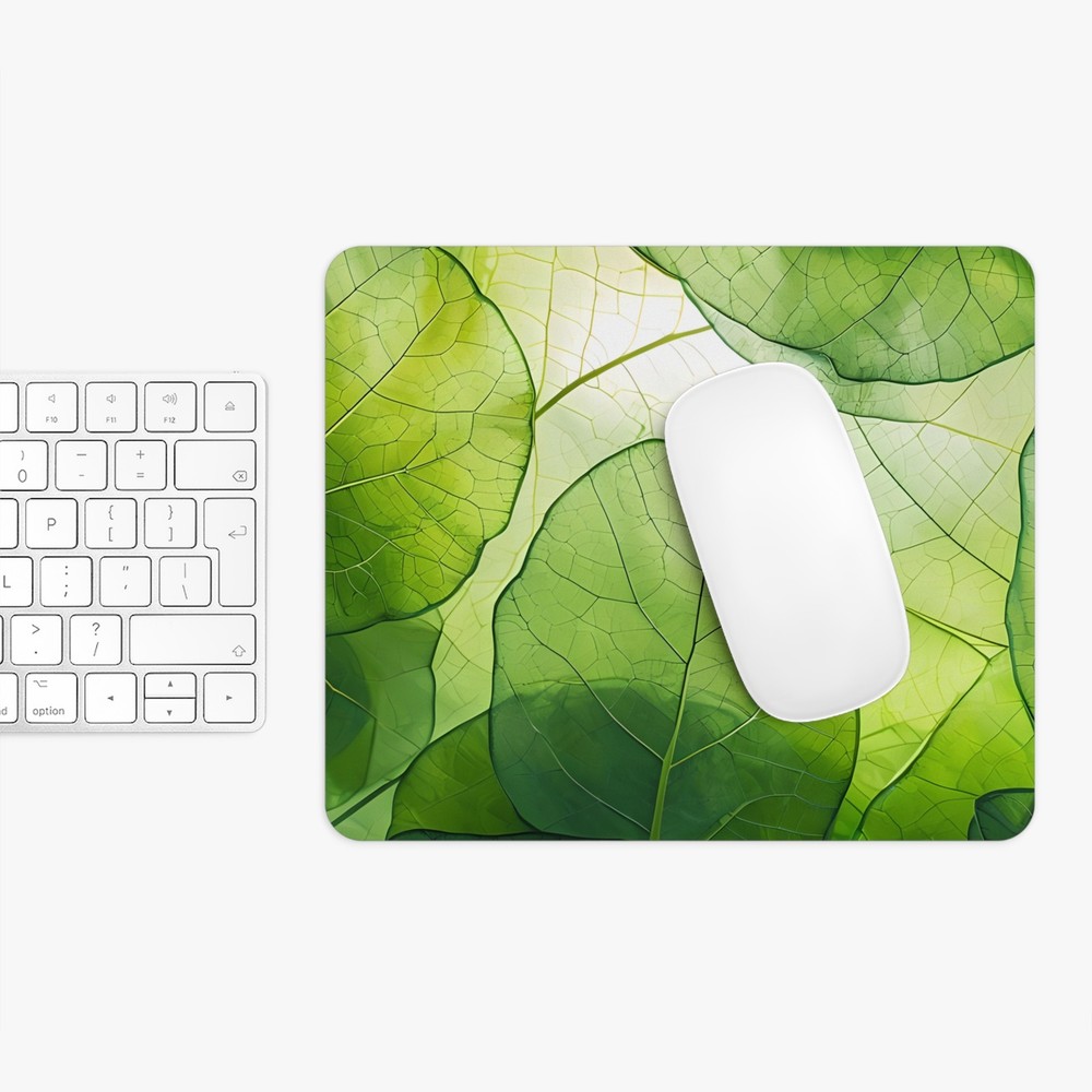 Green Leaf Pattern Mouse Pad | Botanical Desk Accessory