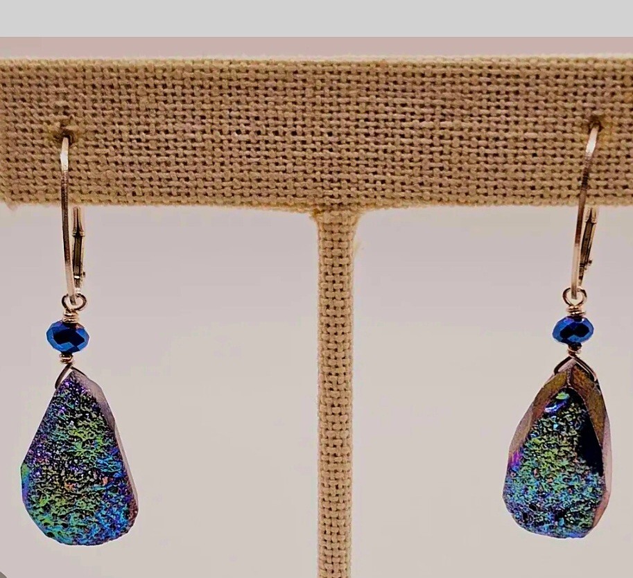 Peacock Druzy Sterling Silver Artisan Earring