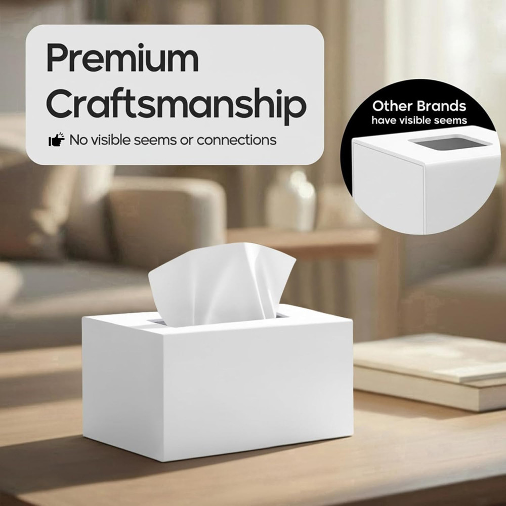 Rectangular Acrylic Tissue Box Cover for Kleenex - White Bathroom Decor