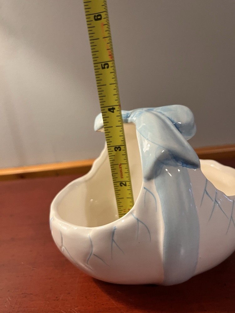 Vintage Ceramic Planter With Blue Bow Accent