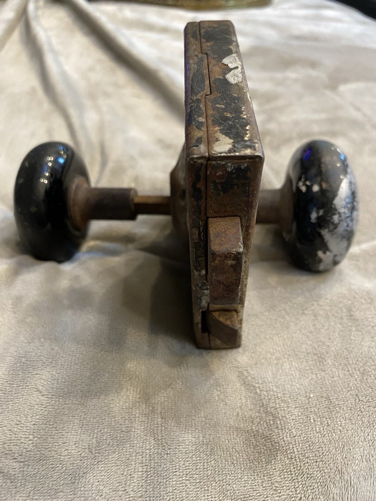 Antique Door Latch Assembly With Porcelain Door Knobs- No Key