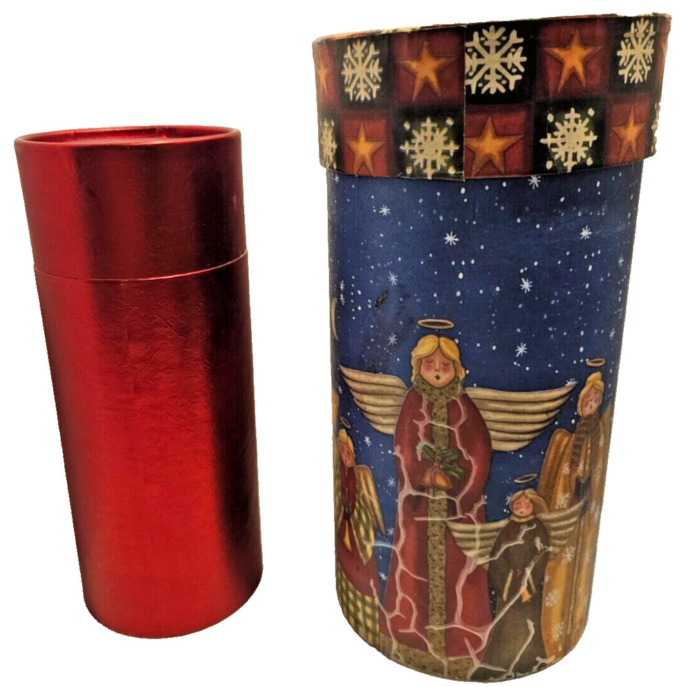 Two Round Christmas Gift Containers, One Angel/ One Solid Red/ Christmas Time!!